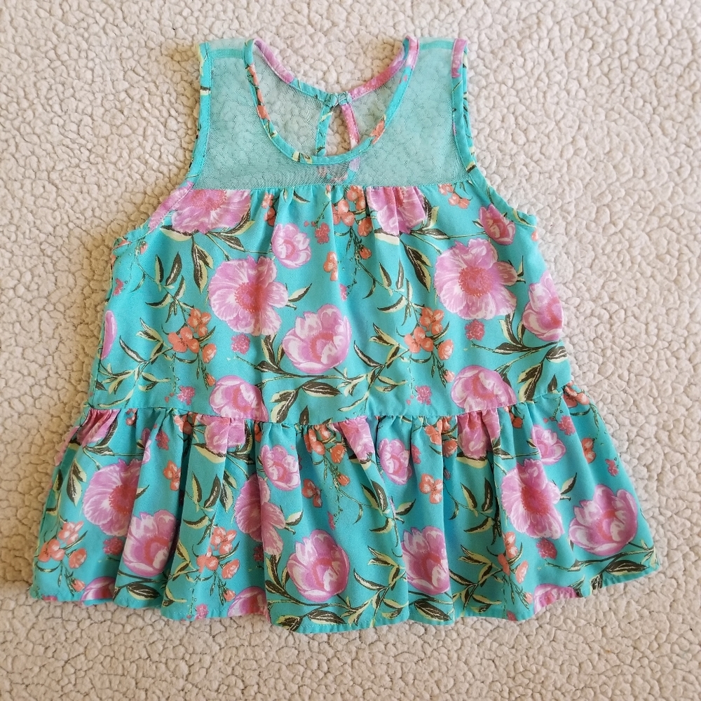 Toddler Girl Floral Dress 2T 24M Teal Pink Spring Easter Summer Dress